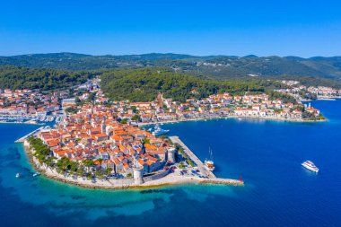 Hırvat kenti Korcula 'nın hava manzarası