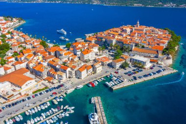 Hırvat kenti Korcula 'nın hava manzarası
