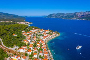 Hırvat kenti Korcula 'nın hava manzarası