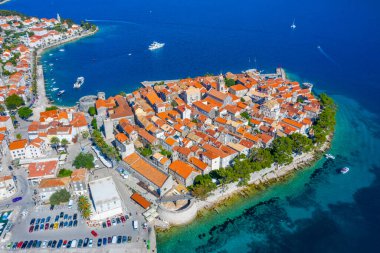 Hırvat kenti Korcula 'nın hava manzarası