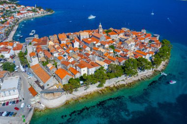 Hırvat kenti Korcula 'nın hava manzarası
