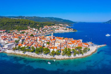 Hırvat kenti Korcula 'nın hava manzarası