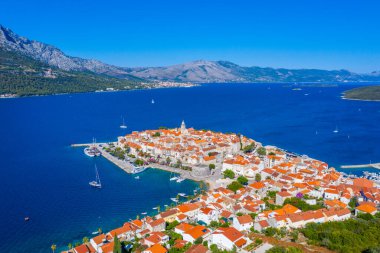 Hırvat kenti Korcula 'nın hava manzarası