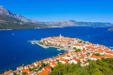 Hırvat kenti Korcula 'nın Panoraması
