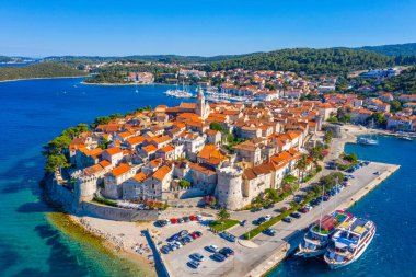 Hırvat kenti Korcula 'nın Panoraması