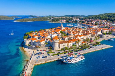 Hırvat kenti Korcula 'nın Panoraması