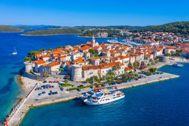 Hırvat kenti Korcula 'nın Panoraması