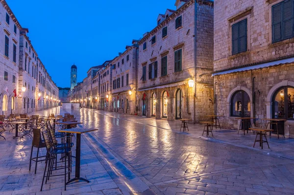 Hırvatistan Dubrovnik Kentindeki Stradun Caddesi Nin Gün Doğumu Manzarası — Stok fotoğraf