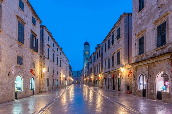 Salida Del Sol Vista Calle Stradun Dubrovnik Croacia — Foto de Stock