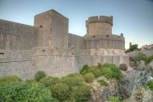 Vue Lever Soleil Sur Fortification Ville Croate Dubrovnik — Photo
