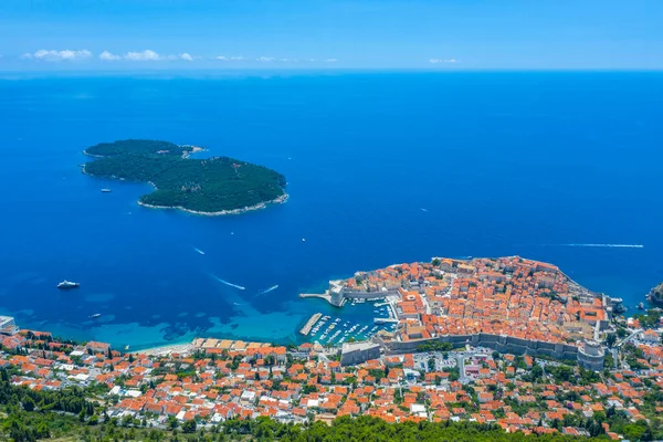 Letecký Pohled Chorvatské Město Dubrovník Ostrov Lokrum — Stock fotografie