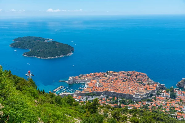 Letecký Pohled Chorvatské Město Dubrovník Ostrov Lokrum — Stock fotografie