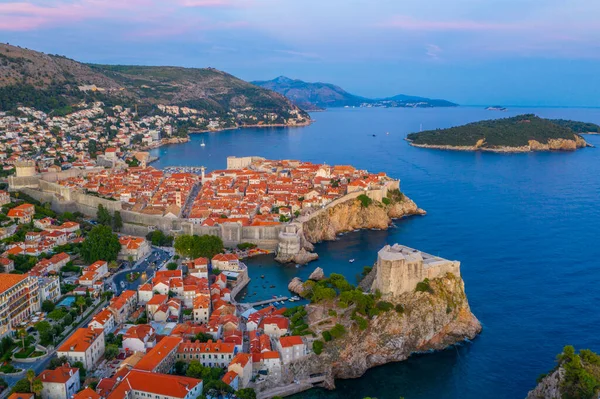 Coucher Soleil Vue Aérienne Sur Ville Croate Dubrovnik Forteresse Lovrijenac — Photo