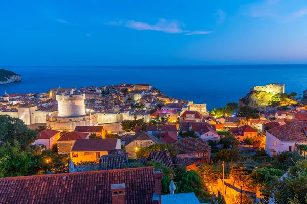 Vista Aérea Atardecer Ciudad Croata Dubrovnik Fortaleza Lovrijenac Isla Lokrum — Foto de Stock