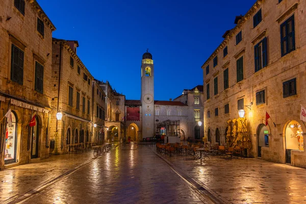 Salida Del Sol Vista Calle Stradun Dubrovnik Croacia — Foto de Stock