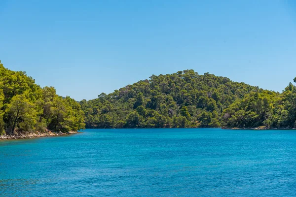 Hırvatistan 'daki Mljet ulusal parkında Veliko Jezero' nun turkuaz suyu