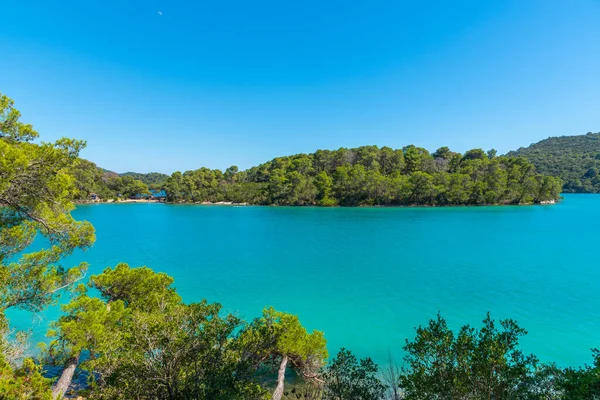 Malo Jezero 'nun turkuaz suyu Hırvatistan' daki Mljet ulusal parkında