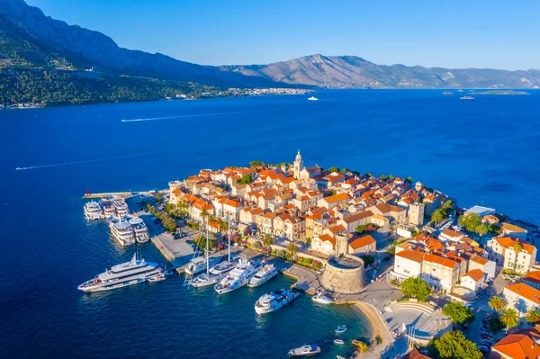 Hırvat Kenti Korcula Nın Hava Manzarası — Stok fotoğraf