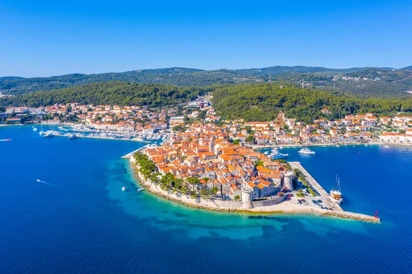 Letecký Pohled Chorvatské Město Korčula — Stock fotografie