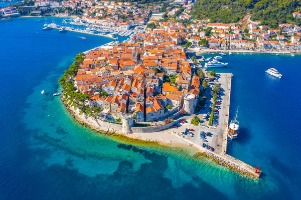 Hırvat kenti Korcula 'nın hava manzarası