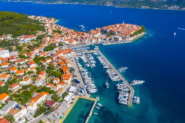 Vista Aérea Cidade Croata Korcula — Fotografia de Stock