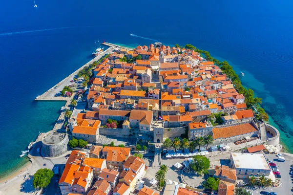 Luchtfoto Van Kroatische Stad Korcula — Stockfoto