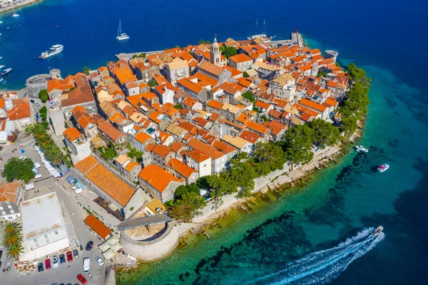 Hırvat kenti Korcula 'nın hava manzarası