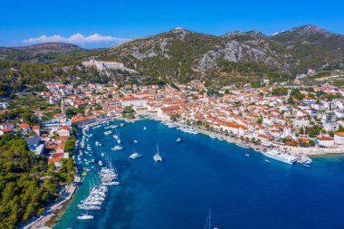 Aerial view of Croatian town Hvar clipart