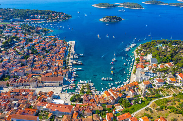 Aerial view of Hvar and Pakleni islands in Croatia
