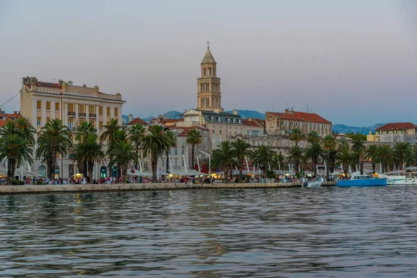 Sunset View Cityscape Croatian City Split Riva Promenade — стоковое фото