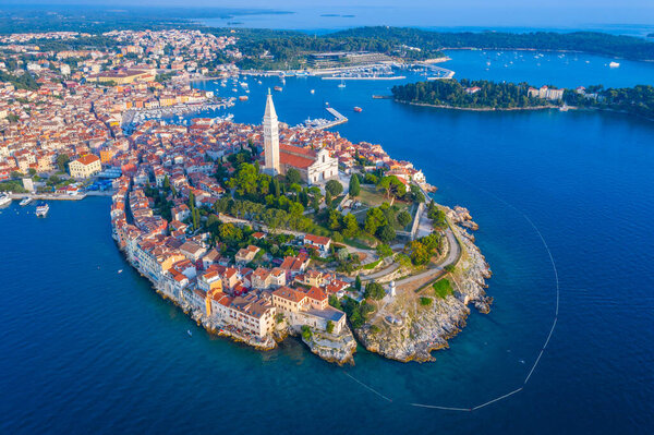 Sunset aerial view of Croatian town Rovinj