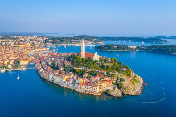 Zonsondergang Luchtfoto Van Kroatische Stad Rovinj — Stockfoto