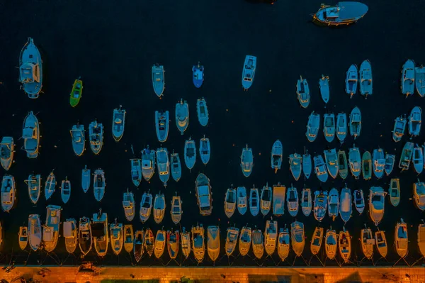 Rovinj Kikötőjében Horgonyzó Hajók Feletti Kilátás Horvátország — Stock Fotó