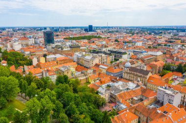 Zagreb 'in eski kenti Hırvatistan' dan havadan görünüşü