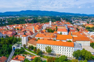 Hırvatistan 'ın üst kasabası Zagreb' in hava manzarası