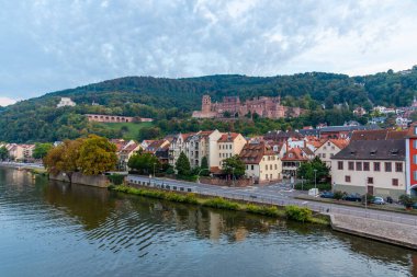 Almanya 'nın Neckar nehrinin arkasındaki Heidelberg Panoraması