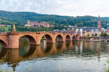 Almanya 'nın Neckar nehrinin arkasındaki Heidelberg Panoraması
