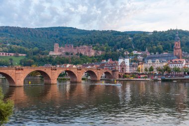 Almanya 'nın Neckar nehrinin arkasındaki Heidelberg Panoraması