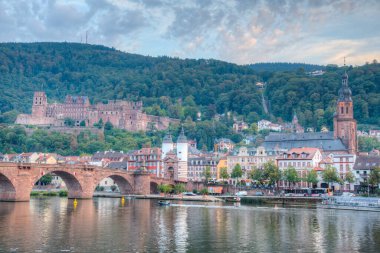 Almanya 'nın Neckar nehrinin arkasındaki Heidelberg Panoraması