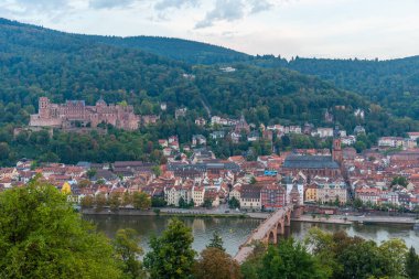Almanya 'nın Neckar nehrinin arkasındaki Heidelberg Panoraması