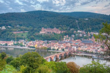 Almanya 'nın Neckar nehrinin arkasındaki Heidelberg Panoraması