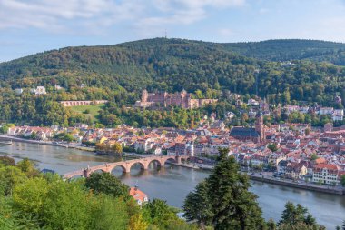 Almanya 'nın Neckar nehrinin arkasındaki Heidelberg Panoraması