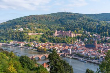 Almanya 'nın Neckar nehrinin arkasındaki Heidelberg Panoraması