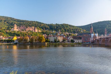 Almanya 'nın Neckar nehrinin arkasındaki Heidelberg Panoraması