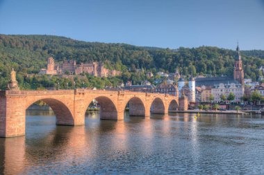 Almanya 'nın Neckar nehrinin arkasındaki Heidelberg Panoraması