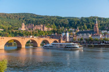 Almanya 'nın Neckar nehrinin arkasındaki Heidelberg Panoraması