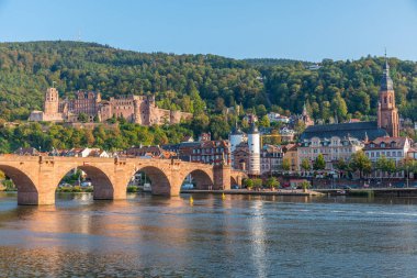 Almanya 'nın Neckar nehrinin arkasındaki Heidelberg Panoraması