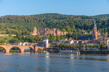 Almanya 'nın Neckar nehrinin arkasındaki Heidelberg Panoraması