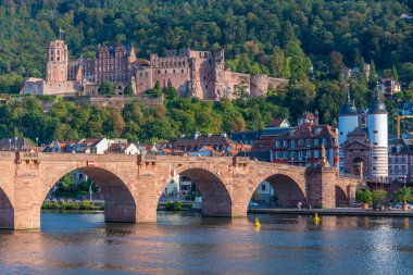 Almanya 'nın Neckar nehrinin arkasındaki Heidelberg Panoraması