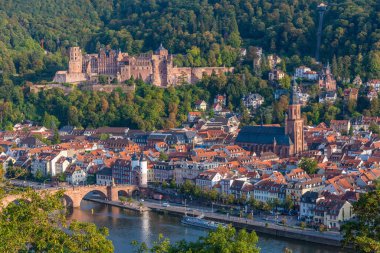 Almanya 'nın Neckar nehrinin arkasındaki Heidelberg Panoraması
